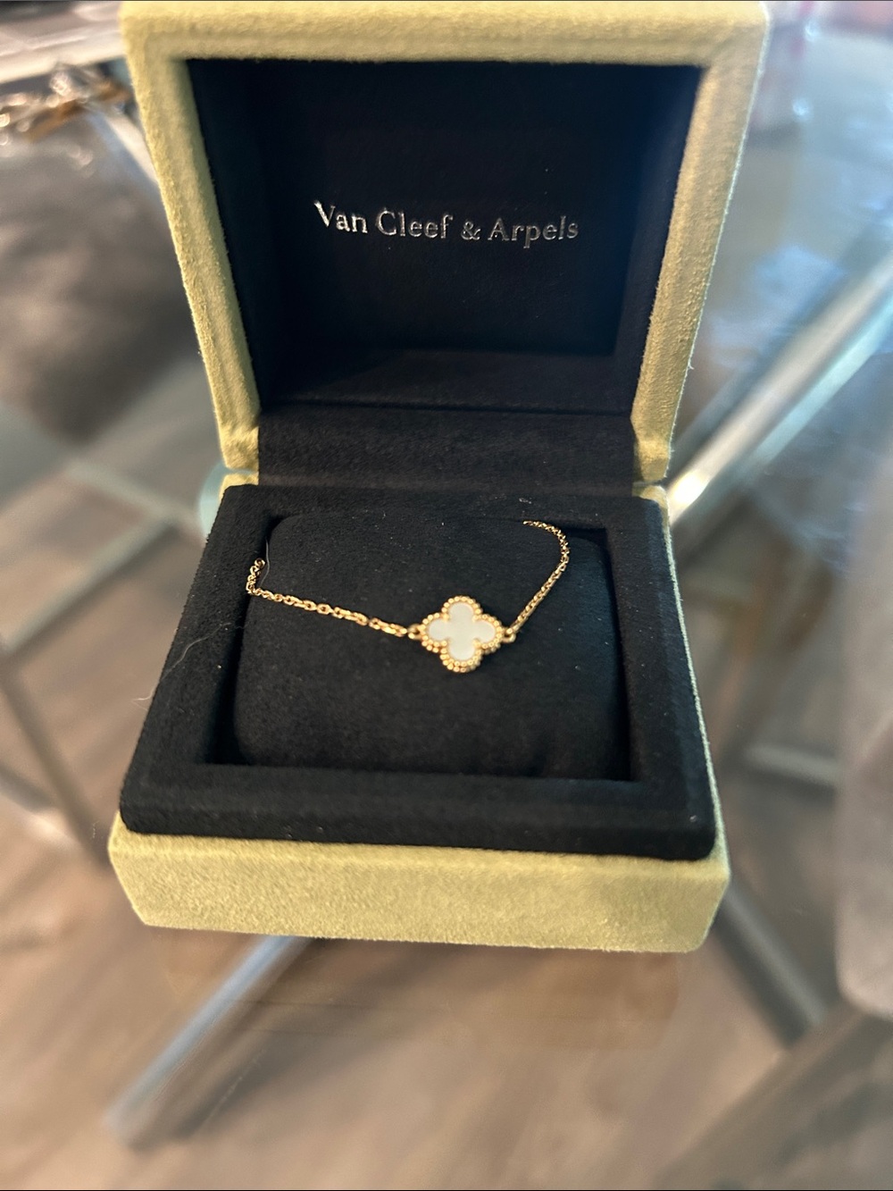 Van Cleef & Arpels Gold Mother-of-Pearl Clover Bracelet. Firm price